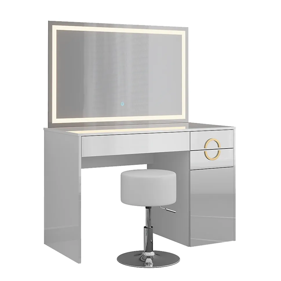 Vicco Coiffeuse Blanc 115cm avec miroir LED et tabouret