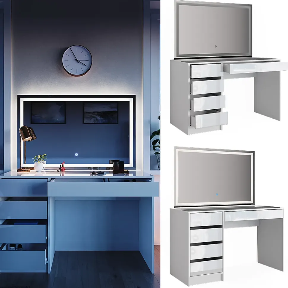 Vicco Coiffeuse Blanc 55cm avec éclairage LED