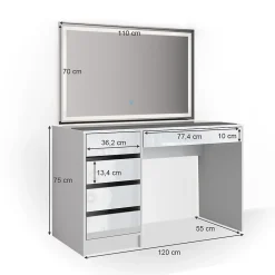 Vicco Coiffeuse Blanc 55cm avec éclairage LED