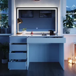 Vicco Coiffeuse Blanc 55cm avec éclairage LED