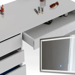 Vicco Coiffeuse Blanc 120cm avec miroir LED et banc