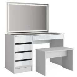 Vicco Coiffeuse Blanc 120cm avec miroir LED et banc