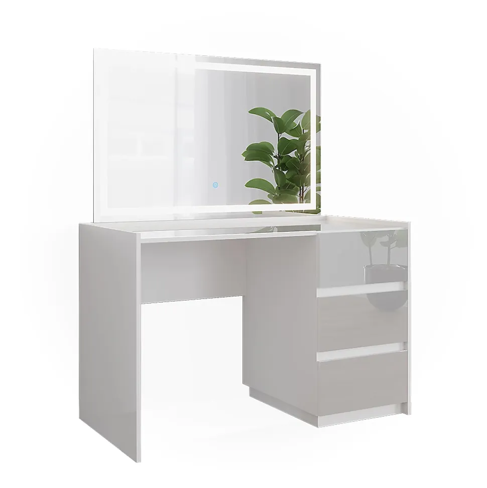 Vicco Coiffeuse Blanc Haute brillance 120cm avec miroir LED