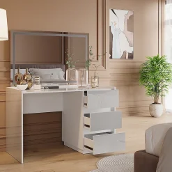 Vicco Coiffeuse Blanc Haute brillance 120cm avec miroir LED