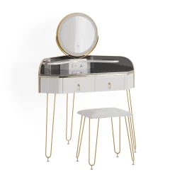Vicco Coiffeuse Blanc Haute brillance 99cm avec miroir LED, tabouret et USB