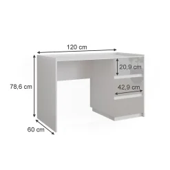 Vicco Coiffeuse Blanc Haute brillance 120cm avec 3 tiroirs