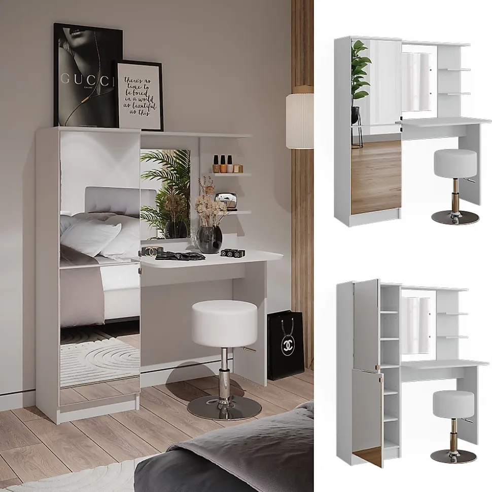 Vicco coiffeuse Blanc 123x141.2cm avec tabouret