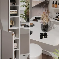 Vicco coiffeuse Blanc 123x141.2cm avec tabouret