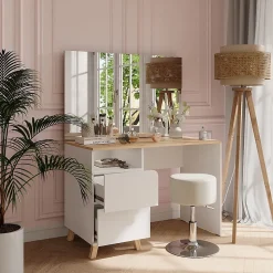 Vicco Coiffeuse Blanc/Artisan 110cm avec tabouret