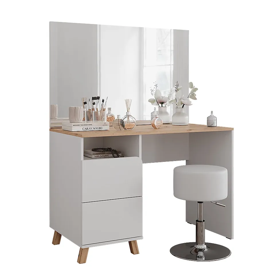 Vicco Coiffeuse Blanc/Artisan 110cm avec tabouret