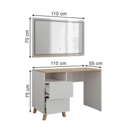 Vicco Coiffeuse Blanc/Artisan 110cm avec miroir LED