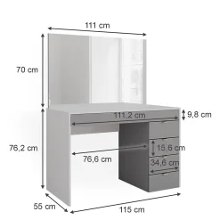 Vicco Coiffeuse Blanc/gris/gris 115cm avec miroir