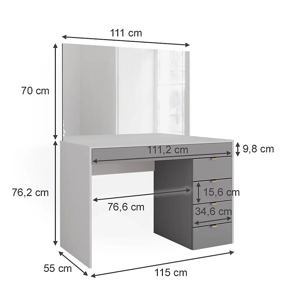Vicco Coiffeuse Blanc/gris/gris 115cm avec miroir