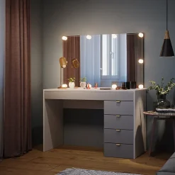 Vicco Coiffeuse Blanc/gris/gris 115cm avec éclairage LED