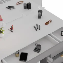 Vicco Coiffeuse Blanc/gris/gris 115cm avec éclairage LED