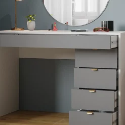 Vicco Coiffeuse Blanc/gris/gris 115cm avec 5 tiroirs