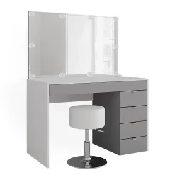 Vicco Coiffeuse Blanc/gris/gris 115cm avec éclairage LED et tabouret