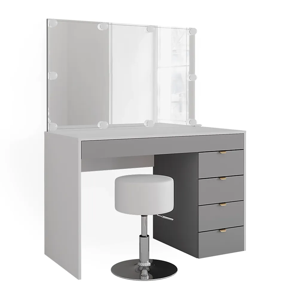 Vicco Coiffeuse Blanc/gris/gris 115cm avec éclairage LED et tabouret