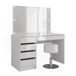 Vicco Coiffeuse Blanc/Or 55cm avec éclairage LED et tabouret