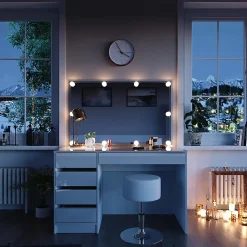 Vicco Coiffeuse Blanc/Or 55cm avec éclairage LED et tabouret