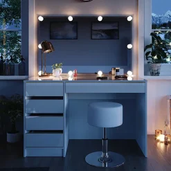 Vicco Coiffeuse Blanc/Or 55cm avec éclairage LED et tabouret