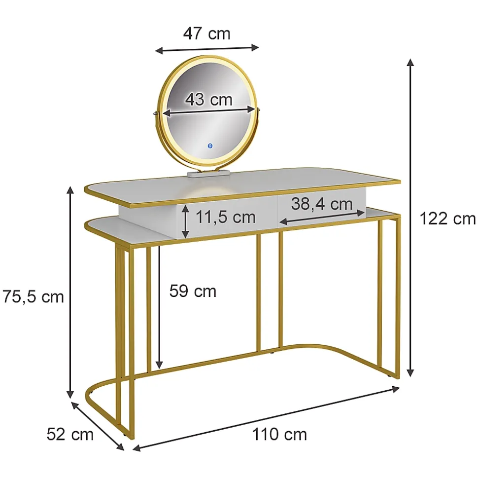 Vicco Coiffeuse Blanc/Or 110cm