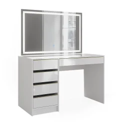 Vicco Coiffeuse Blanc/Or 55cm avec miroir LED