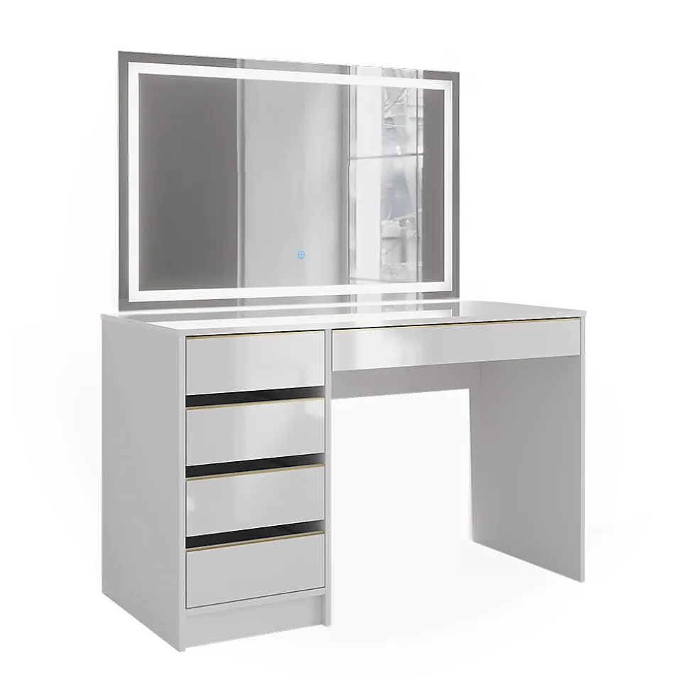 Vicco Coiffeuse Blanc/Or 55cm avec miroir LED
