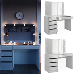 Vicco Coiffeuse Blanc/Or 55cm avec éclairage LED