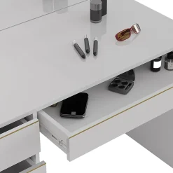 Vicco Coiffeuse Blanc/Or 55cm avec éclairage LED