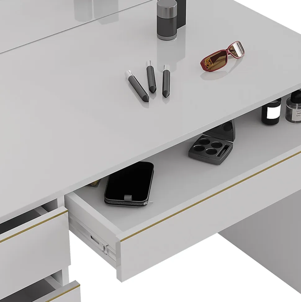 Vicco Coiffeuse Blanc/Or 55cm avec éclairage LED