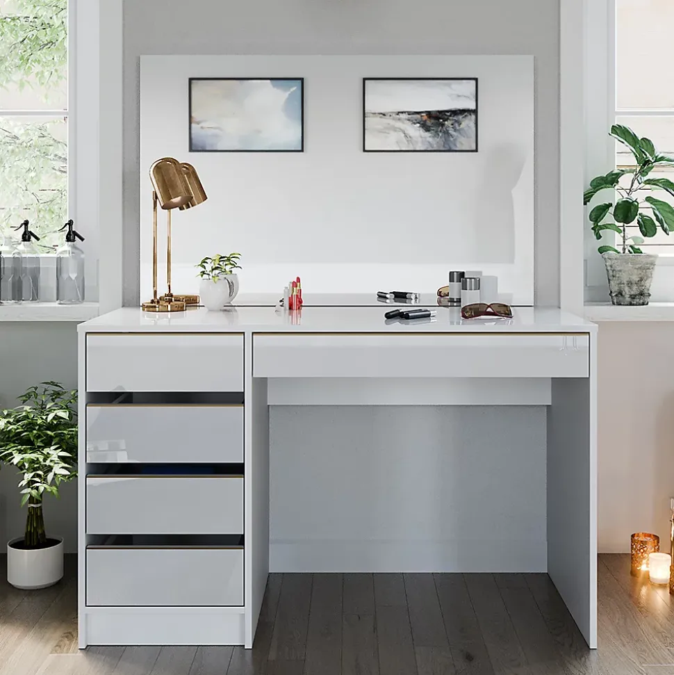 Vicco Coiffeuse Blanc/Or 55cm avec miroir