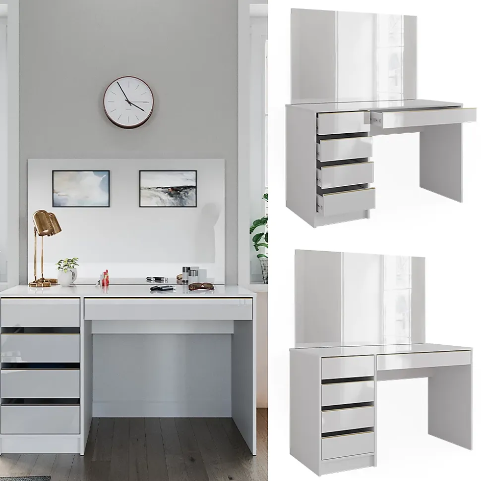 Vicco Coiffeuse Blanc/Or 55cm avec miroir