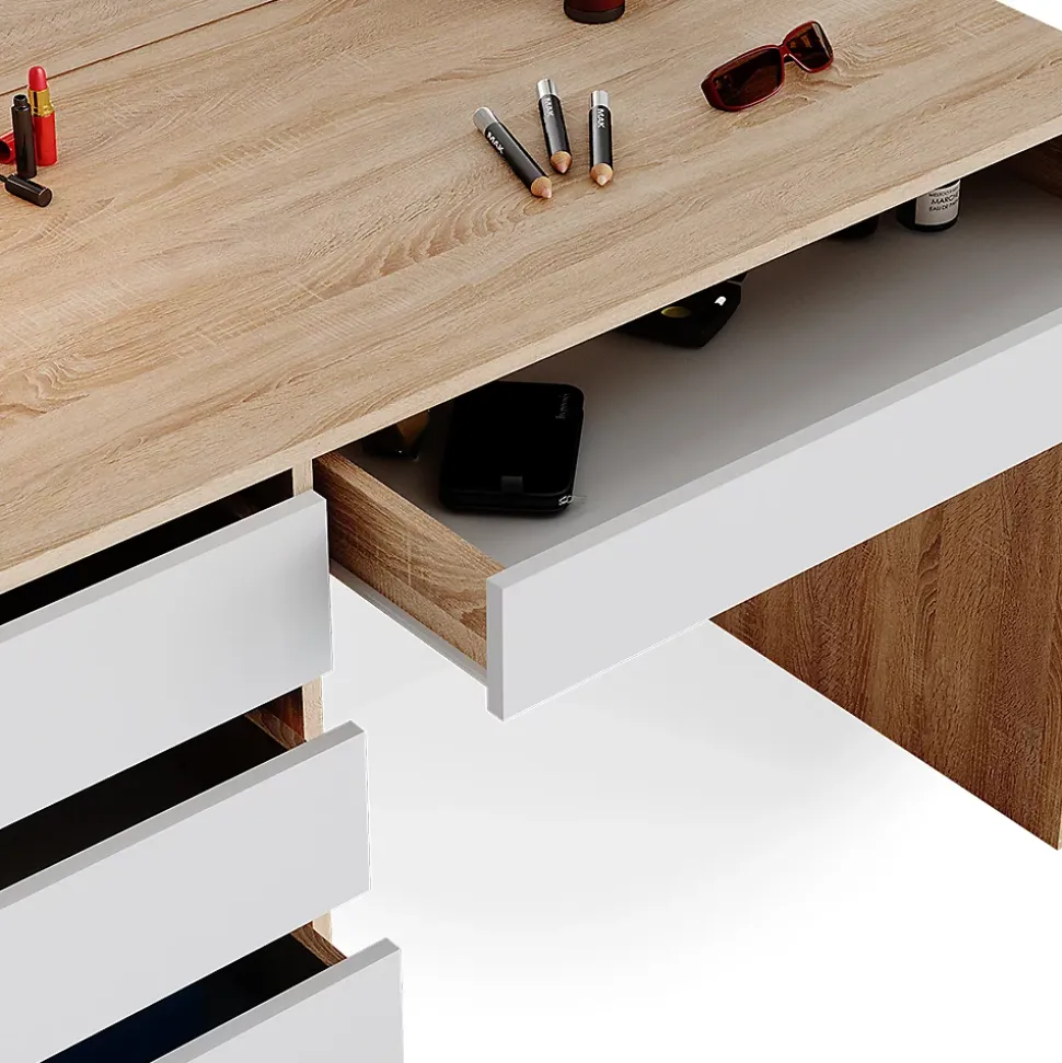 Vicco Coiffeuse Blanc/Sonoma 55cm avec éclairage LED
