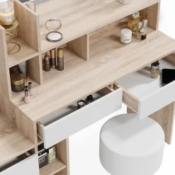 Vicco Coiffeuse Blanc/Sonoma 139.8cm avec tabouret