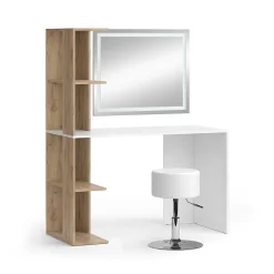 Vicco Coiffeuse Blanc/Sonoma 122.2cm avec miroir LED et tabouret