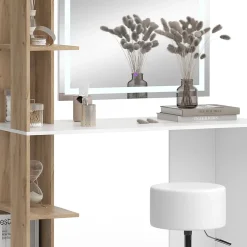 Vicco Coiffeuse Blanc/Sonoma 122.2cm avec miroir LED et tabouret