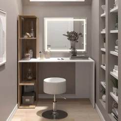 Vicco Coiffeuse Blanc/Sonoma 122.2cm avec miroir LED et tabouret