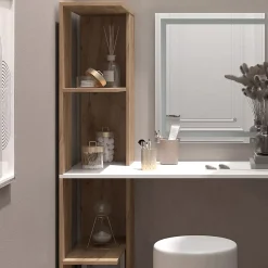 Vicco Coiffeuse Blanc/Sonoma 122.2cm avec miroir LED et tabouret