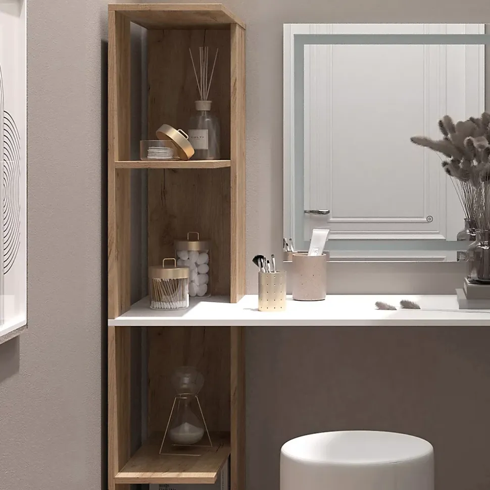Vicco Coiffeuse Blanc/Sonoma 122.2cm avec miroir LED et tabouret