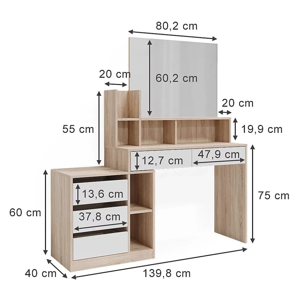 Vicco Coiffeuse Blanc/Sonoma 139.8cm