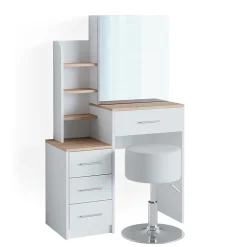 Vicco Coiffeuse Blanc/Sonoma 36cm avec tabouret