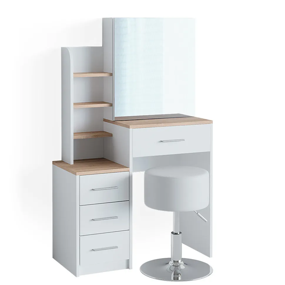 Vicco Coiffeuse Blanc/Sonoma 36cm avec tabouret