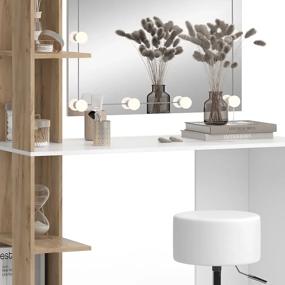 Vicco Coiffeuse Blanc/Sonoma 122.2cm avec éclairage et tabouret