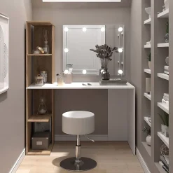Vicco Coiffeuse Blanc/Sonoma 122.2cm avec éclairage et tabouret