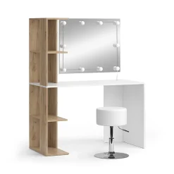 Vicco Coiffeuse Blanc/Sonoma 122.2cm avec éclairage et tabouret