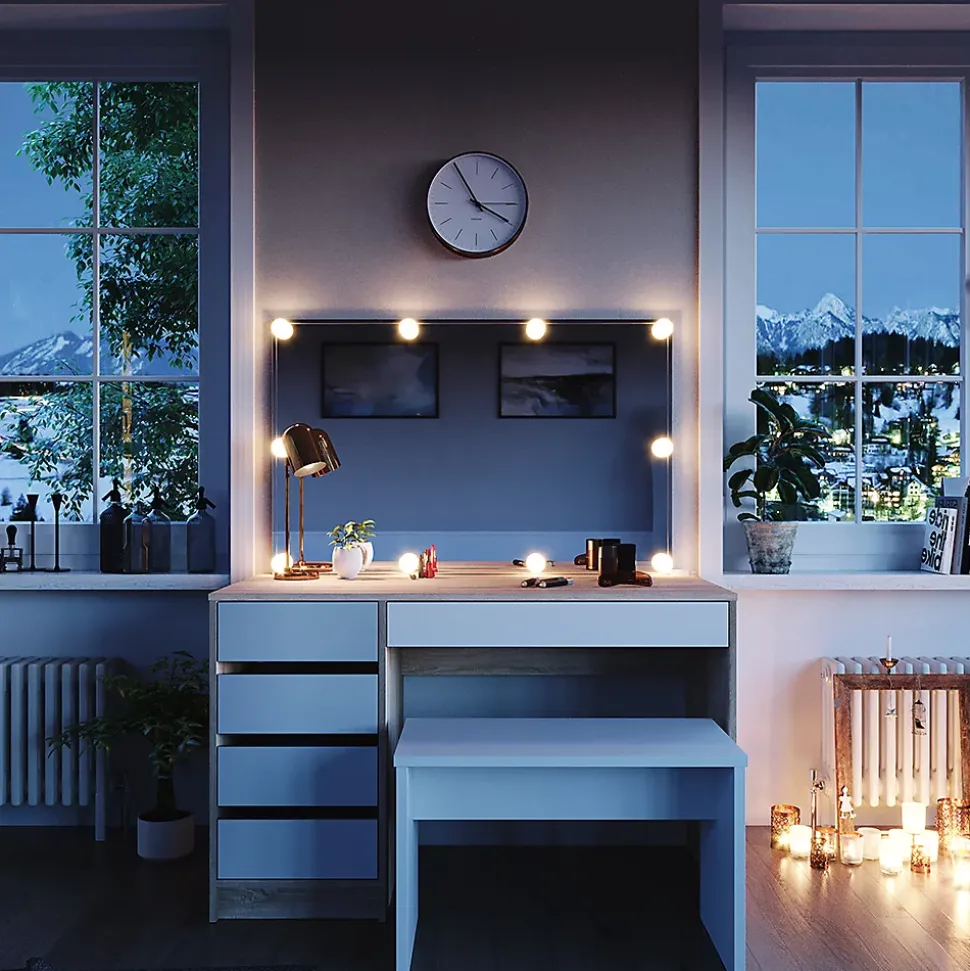 Vicco Coiffeuse Blanc/Sonoma 120cm avec éclairage LED et banc