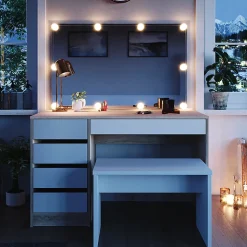 Vicco Coiffeuse Blanc/Sonoma 120cm avec éclairage LED et banc