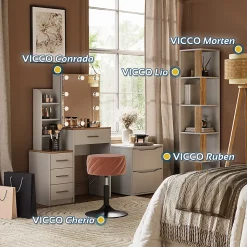 Vicco Coiffeuse Blanc/Sonoma 80cm avec éclairage LED