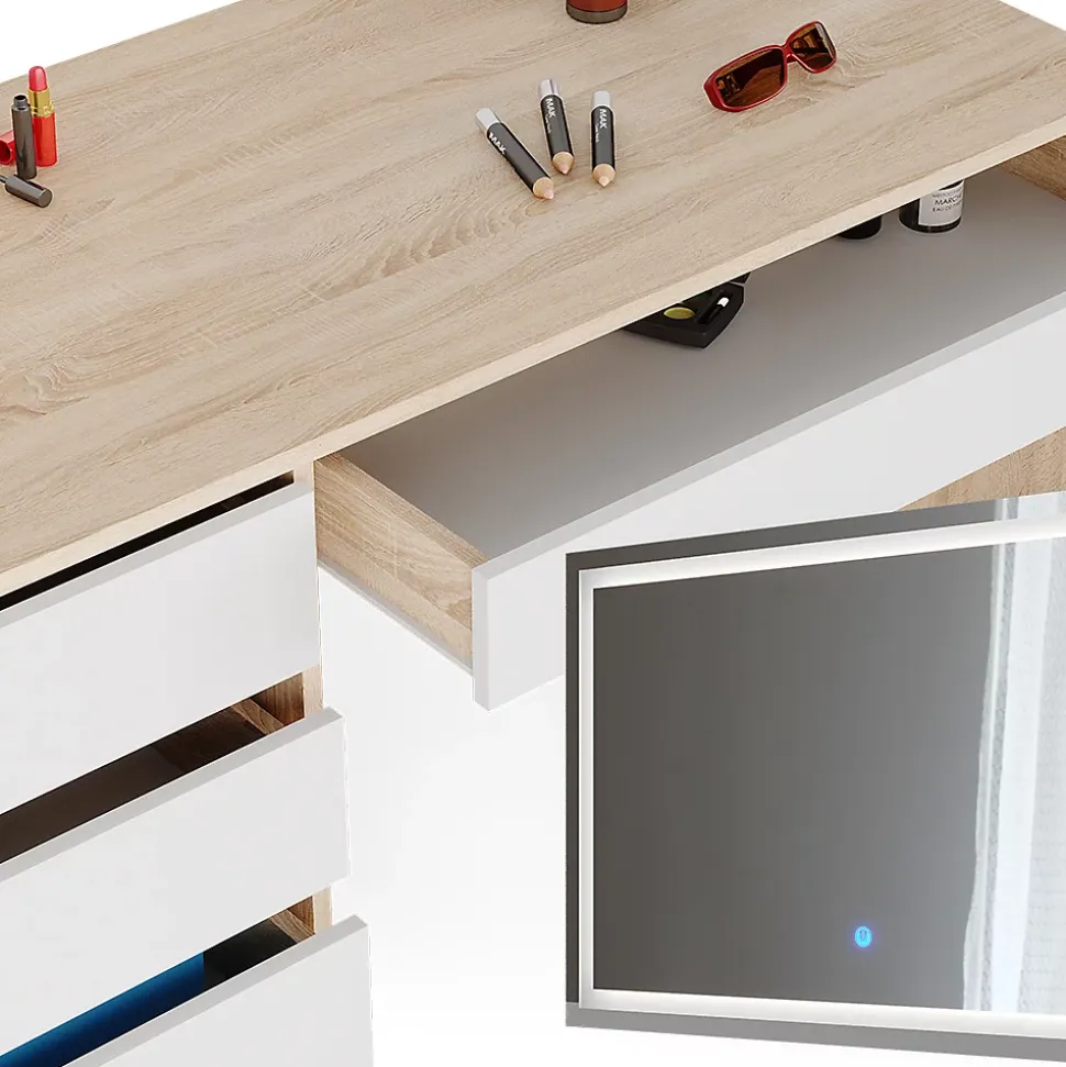 Vicco Coiffeuse Blanc/Sonoma 55cm avec miroir LED